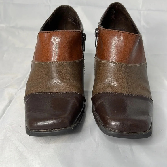 5/$25 Y2K Brown Patchwork Booties Faux Leather Square Toe Size 7.5 *As Is* - Picture 2 of 11